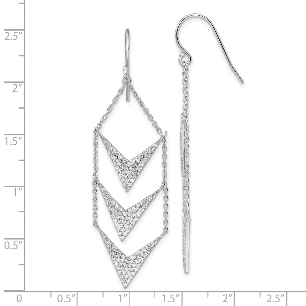 Sterling Silver Rhodium-Plated Cz Fancy Dangle Shepherd Hook Earrings