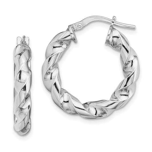 Sterling Silver Rhodium-Plated 4X14mmtwisted Hoop Earrings
