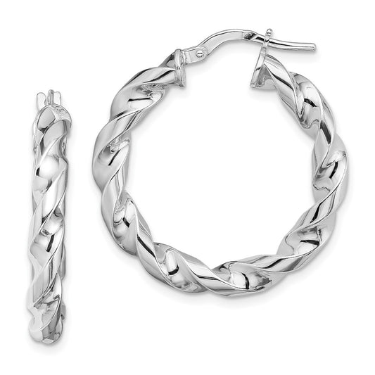 Sterling Silver Rhodium-Plated 4X20mmtwisted Hoop Earrings