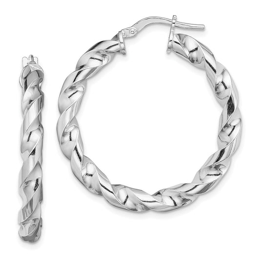 Sterling Silver Rhodium-Plated 4X25mmtwisted Hoop Earrings