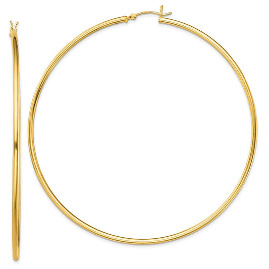 Sterling Silver Gold-Tone Polished 2X80mm Hoop Earrings