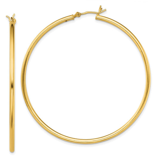 Sterling Silver Gold-Tone Polished 2X55mm Hoop Earrings