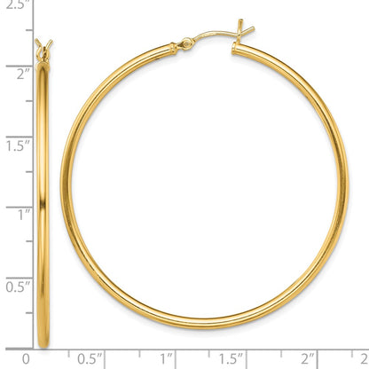 Sterling Silver Gold-Tone Polished 2X50mm Hoop Earrings