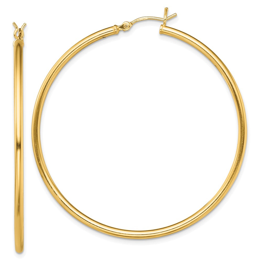 Sterling Silver Gold-Tone Polished 2X50mm Hoop Earrings