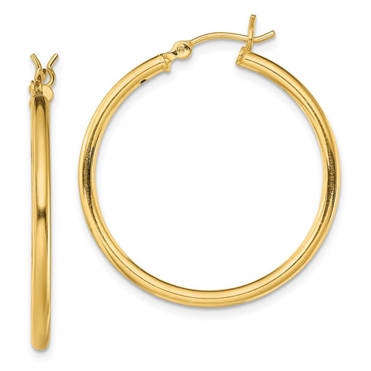 Sterling Silver Gold-Tone Polished 2X30mm Hoop Earrings