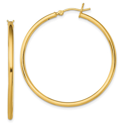 Sterling Silver Gold-Tone Polished 2X40mm Hoop Earrings