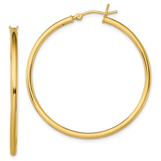 Sterling Silver Gold-Tone Polished 2X40mm Hoop Earrings