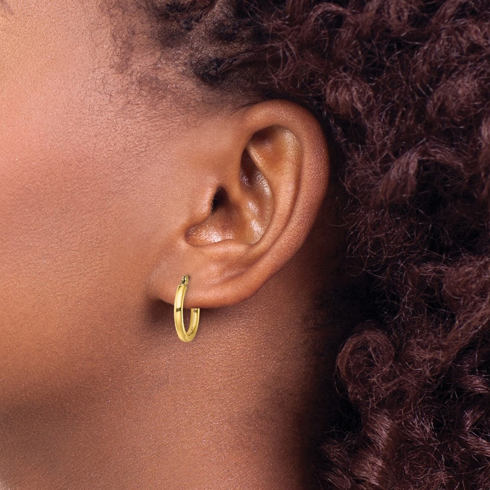 Sterling Silver Gold-Tone Polished 2X15mm Hoop Earrings