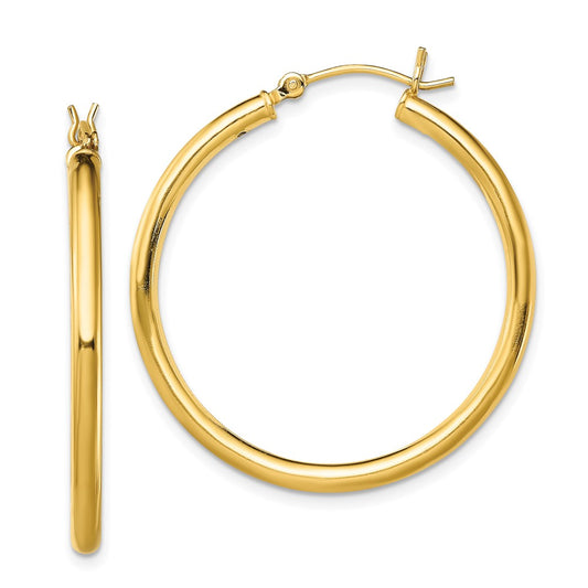 Sterling Silver Gold-Tone Polished 2.5X35mm Hoop Earrings
