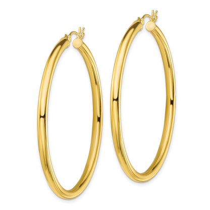 Sterling Silver Gold-Tone Polished 3X50mm Hoop Earrings