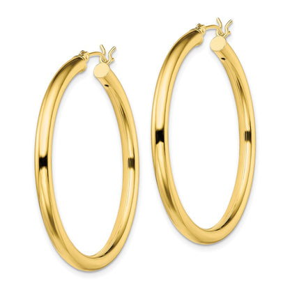 Sterling Silver Gold-Tone Polished 3X40mm Hoop Earrings