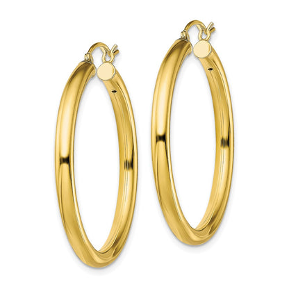 Sterling Silver Gold-Tone Polished 3X35mm Hoop Earrings