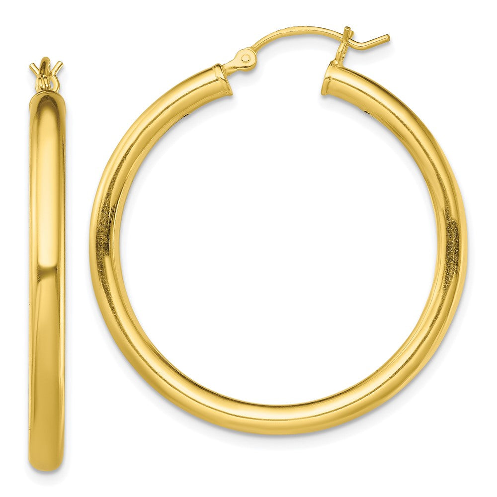 Sterling Silver Gold-Tone Polished 3X35mm Hoop Earrings