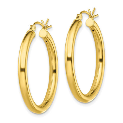 Sterling Silver Gold-Tone Polished 3X30mm Hoop Earrings