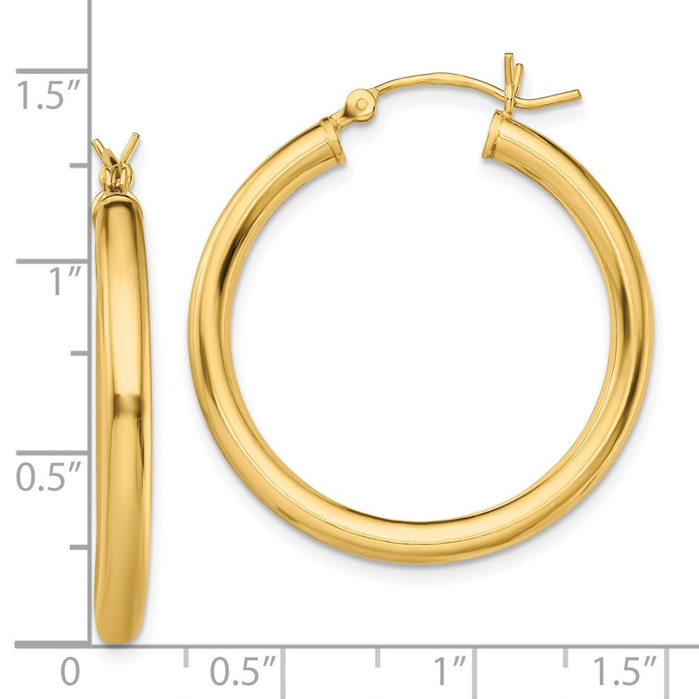 Sterling Silver Gold-Tone Polished 3X30mm Hoop Earrings