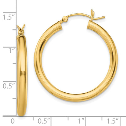 Sterling Silver Gold-Tone Polished 3X30mm Hoop Earrings