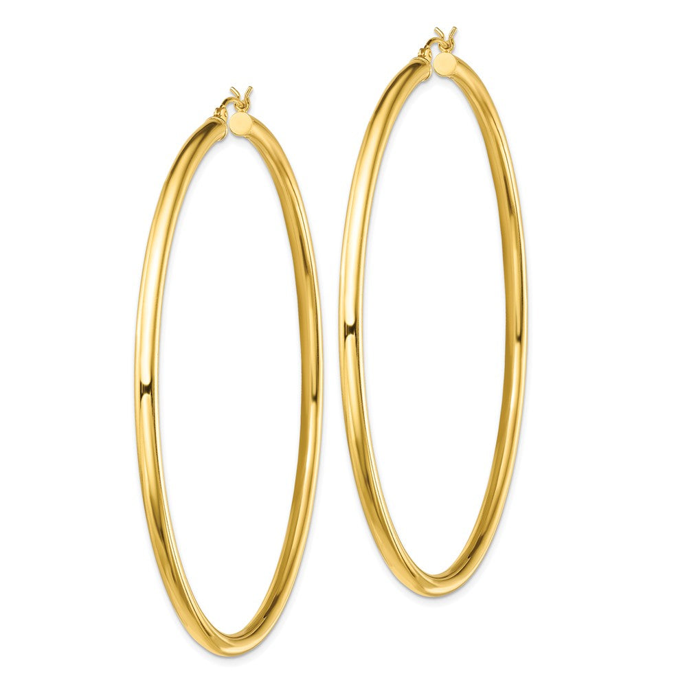 Sterling Silver Gold-Tone Polished 3X70mm Hoop Earrings