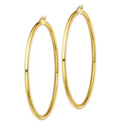 Sterling Silver Gold-Tone Polished 3X70mm Hoop Earrings