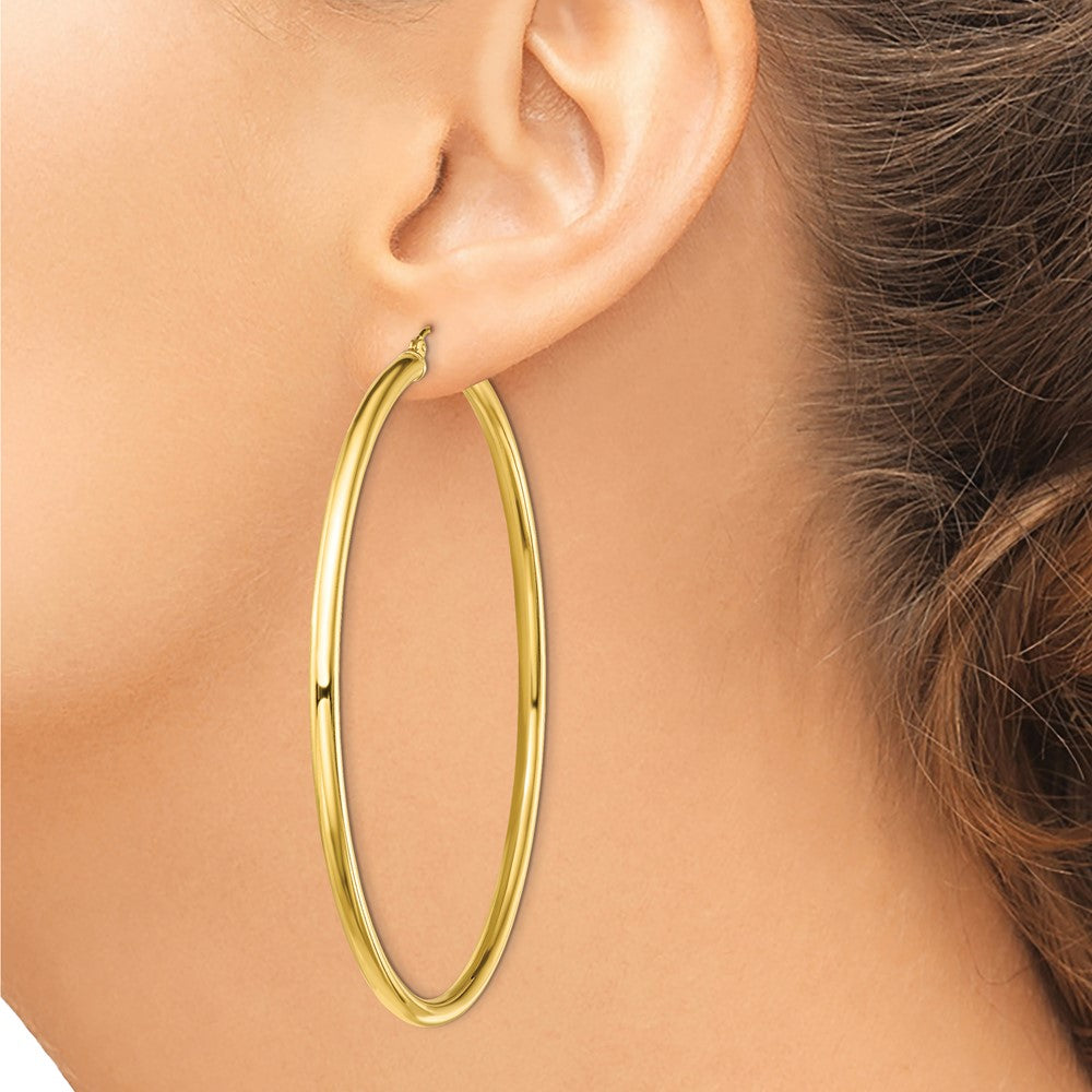 Sterling Silver Gold-Tone Polished 3X70mm Hoop Earrings