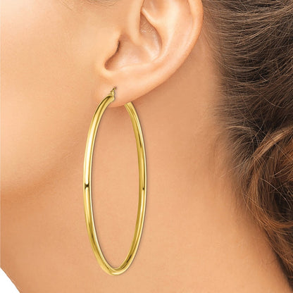 Sterling Silver Gold-Tone Polished 3X70mm Hoop Earrings