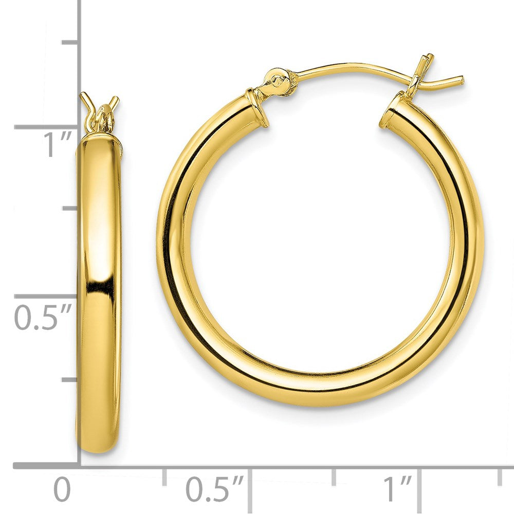Sterling Silver Gold-Tone Polished 3X25mm Hoop Earrings