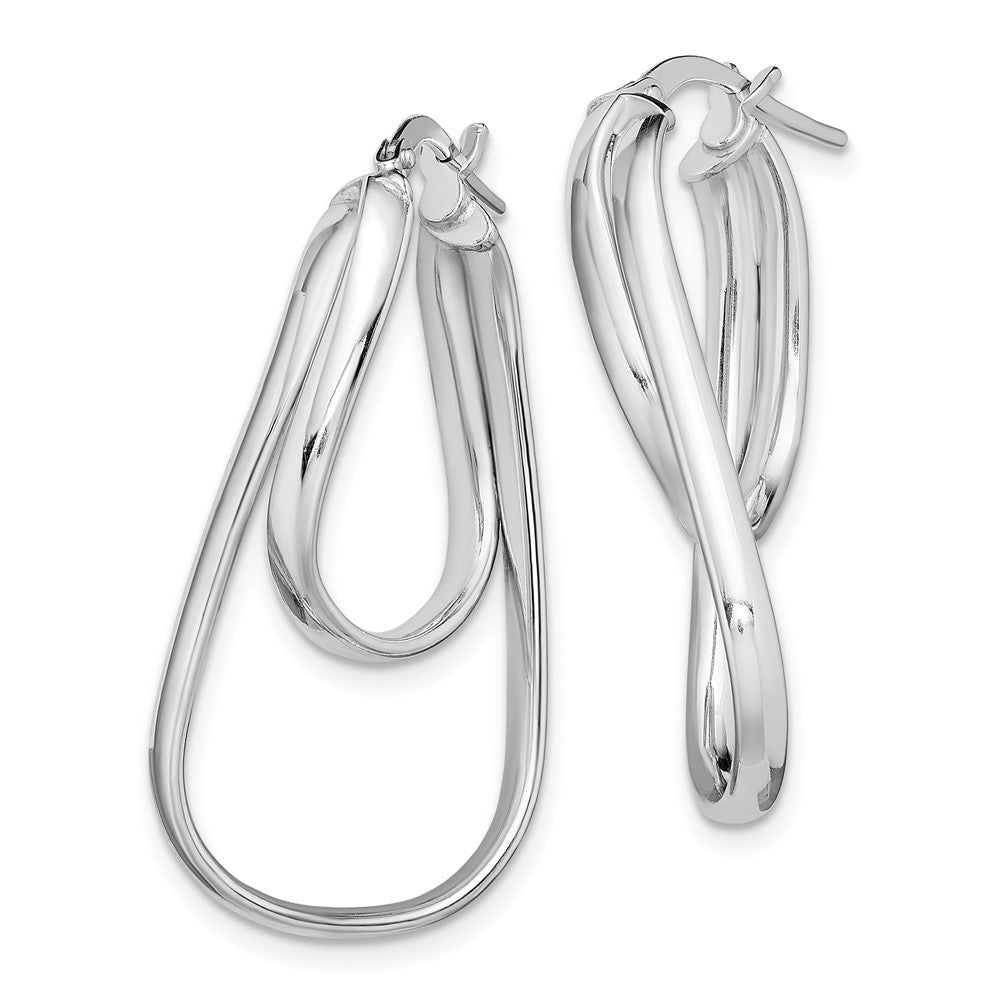 Sterling Silver Rhodium-Plated Twisted Double Oval Hoop Earrings