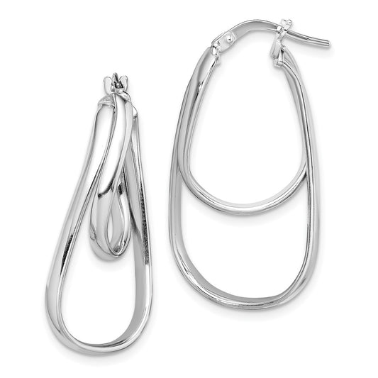 Sterling Silver Rhodium-Plated Twisted Double Oval Hoop Earrings