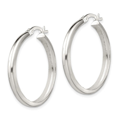 Sterling Silver Polished 4mm Round Hoop Earrings