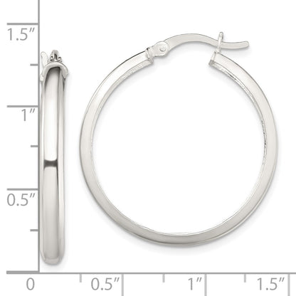 Sterling Silver Polished 4mm Round Hoop Earrings