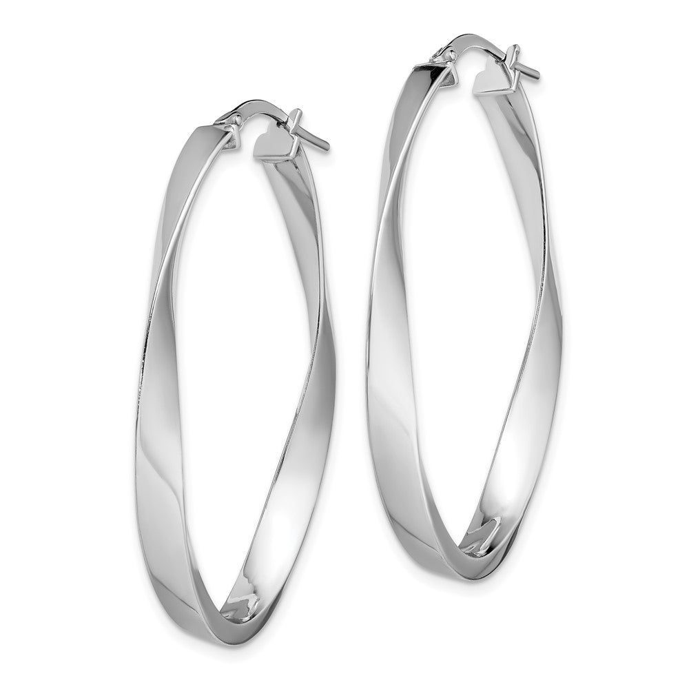Sterling Silver Rhodium-Plated Polished & Twisted Oval Hoop Earrings
