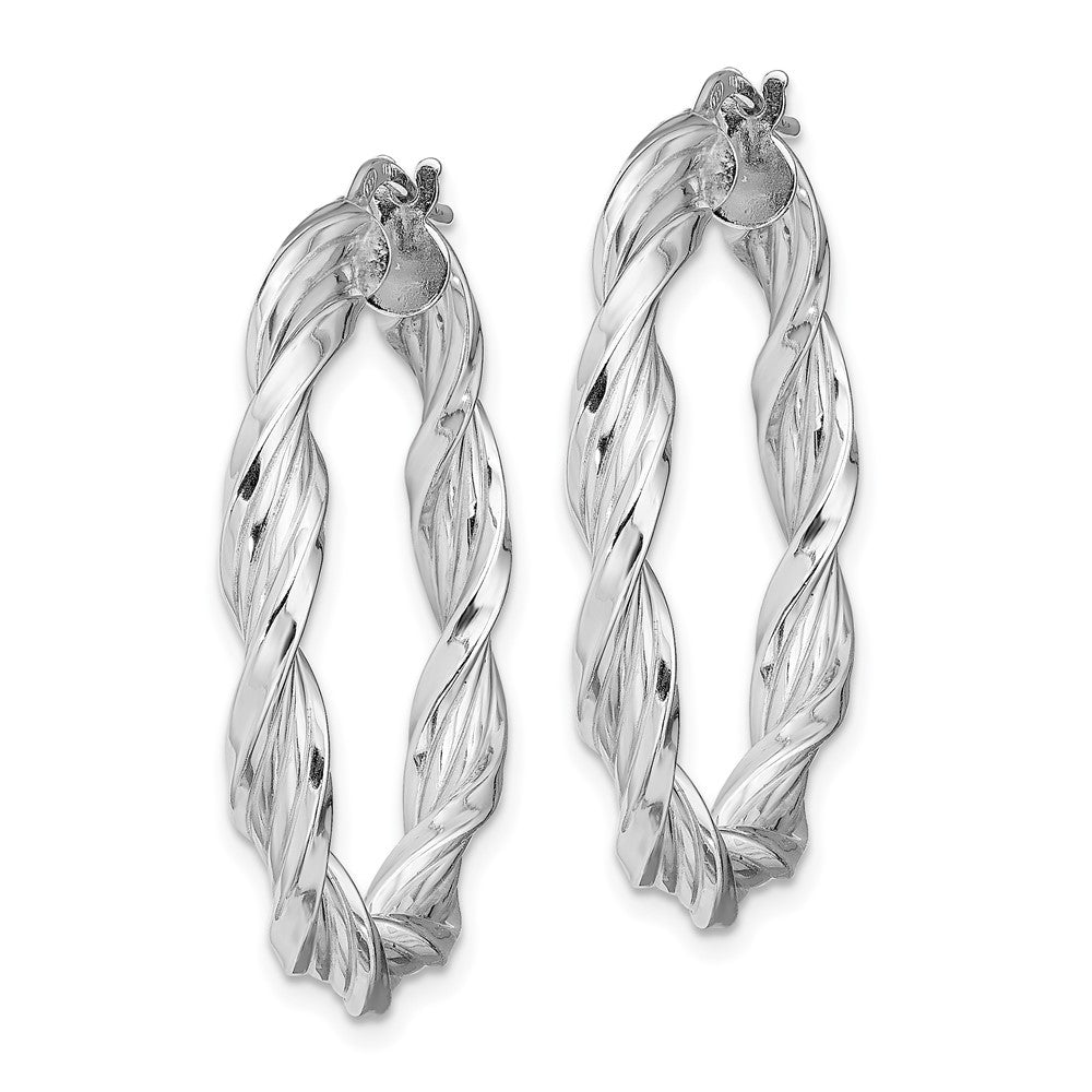 Sterling Silver Rhodium-Plated 4mm Twisted Hoop Earrings