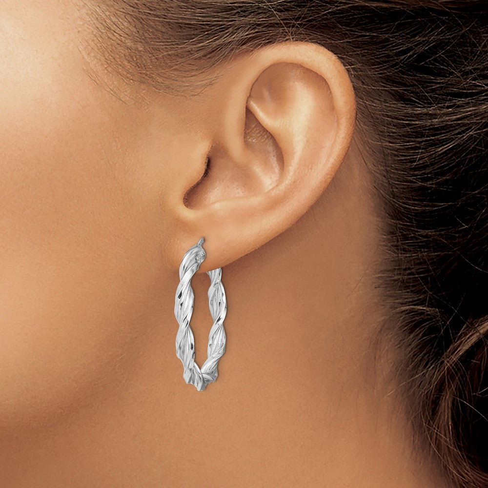 Sterling Silver Rhodium-Plated 4mm Twisted Hoop Earrings