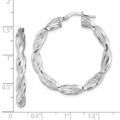Sterling Silver Rhodium-Plated 4mm Twisted Hoop Earrings