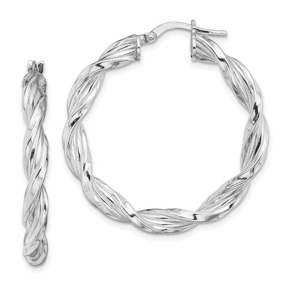Sterling Silver Rhodium-Plated 4mm Twisted Hoop Earrings