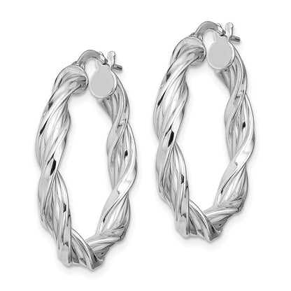 Sterling Silver Rhodium-Plated 4mm Twisted Hoop Earrings
