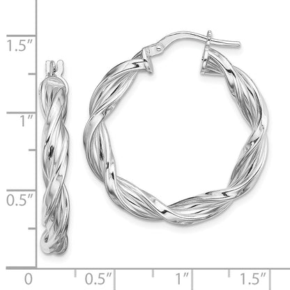 Sterling Silver Rhodium-Plated 4mm Twisted Hoop Earrings