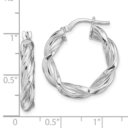 Sterling Silver Rhodium-Plated 4mm Twisted Hoop Earrings