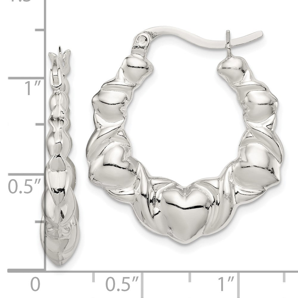 Sterling Silver Heart Scalloped Hoop Earrings