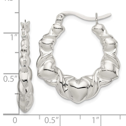 Sterling Silver Heart Scalloped Hoop Earrings