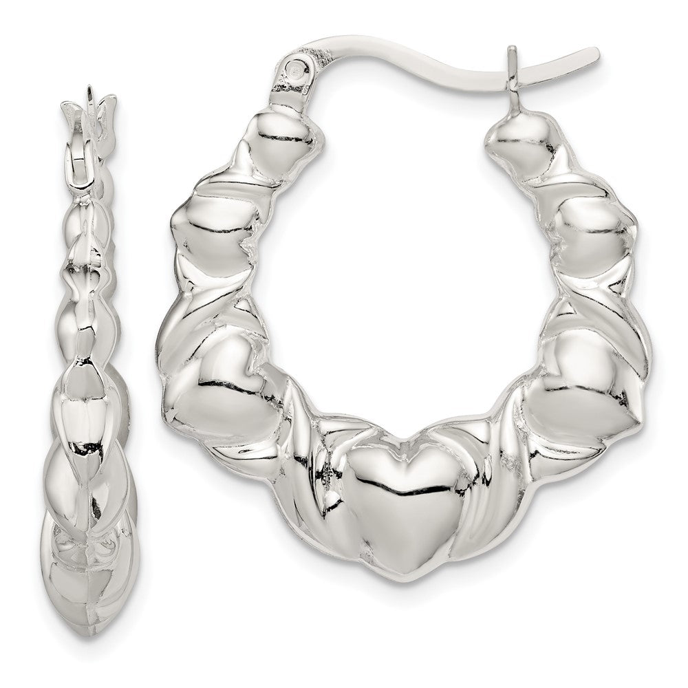 Sterling Silver Heart Scalloped Hoop Earrings