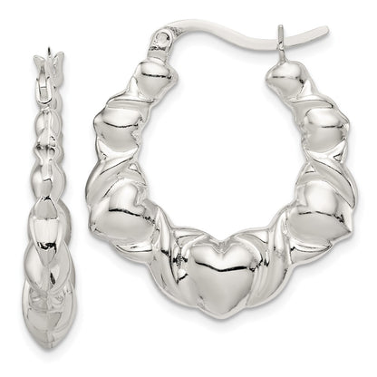 Sterling Silver Heart Scalloped Hoop Earrings