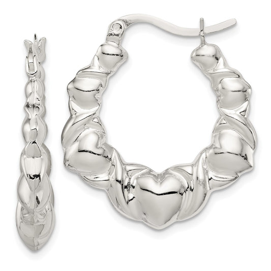 Sterling Silver Heart Scalloped Hoop Earrings