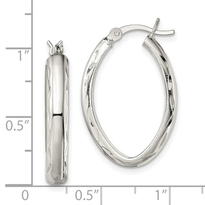 Sterling Silver Polished Diamond-Cut Edge 4.25mm Oval Hoop Earrings
