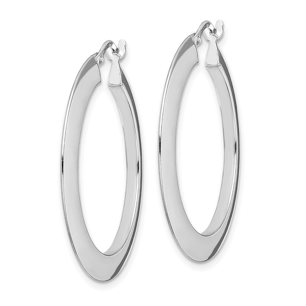 Sterling Silver Rh-Plated Polished Knife Edge 2mm Round Hoop Earrings
