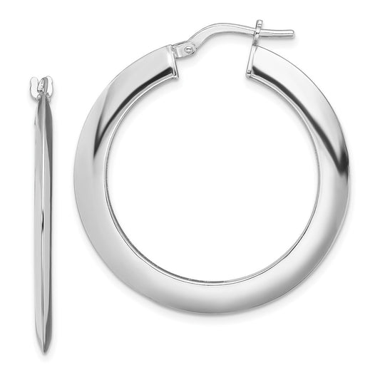 Sterling Silver Rh-Plated Polished Knife Edge 2mm Round Hoop Earrings
