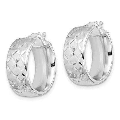 Sterling Silver Rhod-Plated Polished & D/C 7.5mm Round Hoop Earrings