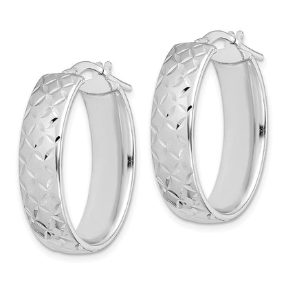 Sterling Silver Rhod-Plated Polished & D/C 7.5mm Oval Hoop Earrings