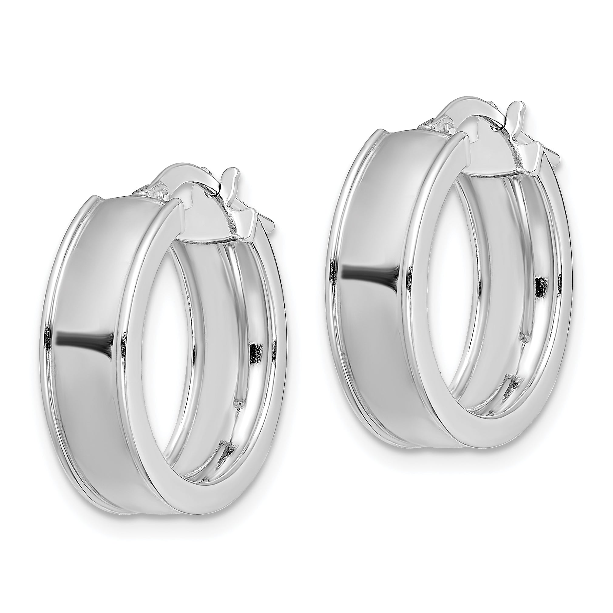 Sterling Silver Rhodium-Plated Beveled Edge 6mm Round Hoop Earrings