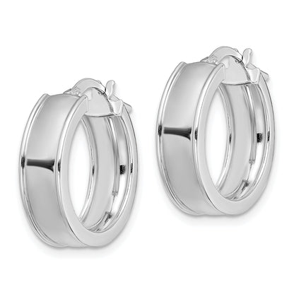 Sterling Silver Rhodium-Plated Beveled Edge 6mm Round Hoop Earrings