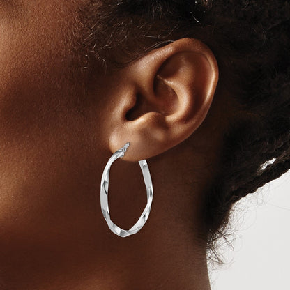 Sterling Silver Rhodium-Plated Polished Twisted 2.5X25mm Hoop Earrings